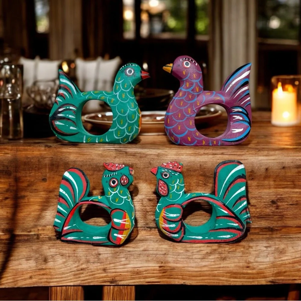 4/$20 Set of 4 Hand-Painted Wooden Bird Napkin Holders